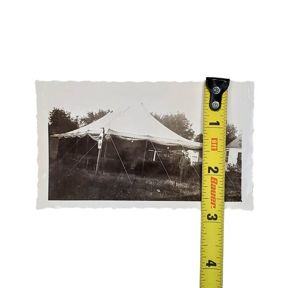 Vtg Man Posing Under Tent Original Monochrome Photography Found Snapshot 1942 - Picture 2 of 4